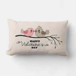 Cute Tecknad Lovebird på gren Valentindagen Lumbarkudde