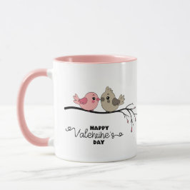 Cute Tecknad Lovebird på gren Valentindagen Mugg