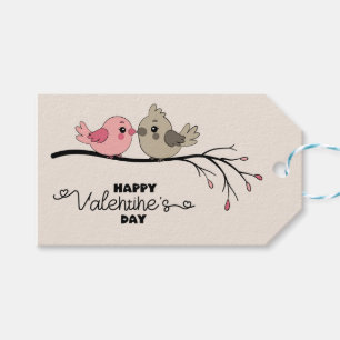 Cute Tecknad Lovebird på gren Valentindagen Presentetikett