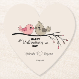 Cute Tecknad Lovebird på gren Valentindagen Underlägg Papper