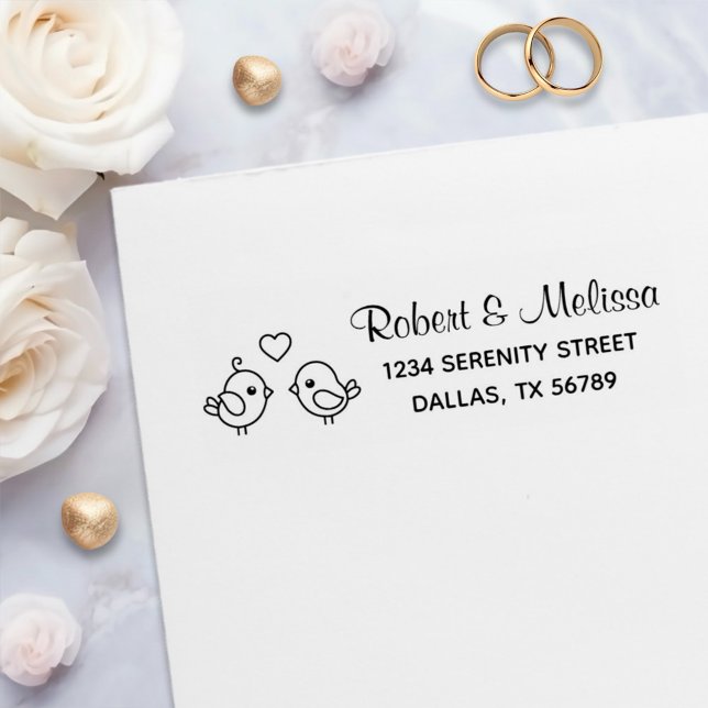 Cute Tecknad Lovebird - par Adress Självfärgande Stämpel (Skapare uppladdad)