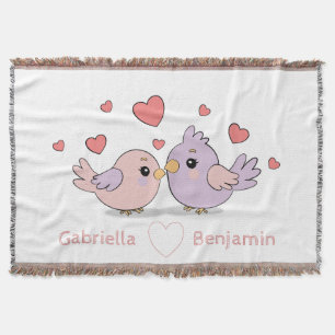 Cute Tecknad Lovebird Rosa Heart Valentine Day Filt