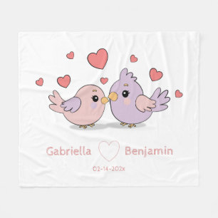 Cute Tecknad Lovebird Rosa Heart Valentine Day Fleecefilt