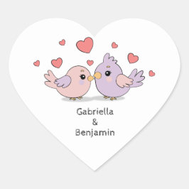 Cute Tecknad Lovebird Rosa Heart Valentine Day Hjärtformat Klistermärke