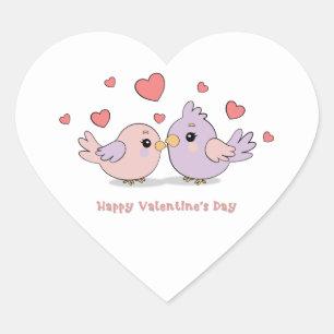 Cute Tecknad Lovebird Rosa Hearts Valentine Day Hjärtformat Klistermärke