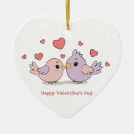 Cute Tecknad Lovebird Rosa Hearts Valentine Day Julgransprydnad Keramik