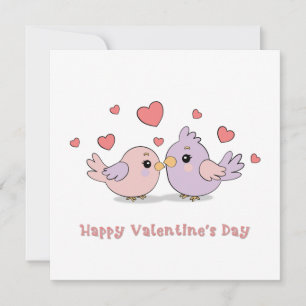 Cute Tecknad Lovebird rosa Hearts Valentine Day Julkort