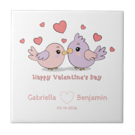 Cute Tecknad Lovebird Rosa Hearts Valentine Day Kakelplatta