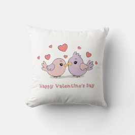 Cute Tecknad Lovebird Rosa Hearts Valentine Day Kudde