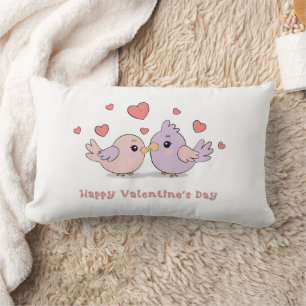 Cute Tecknad Lovebird Rosa Hearts Valentine Day Lumbarkudde