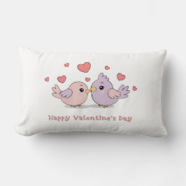 Cute Tecknad Lovebird Rosa Hearts Valentine Day Lumbarkudde