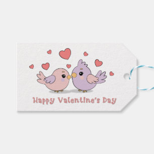 Cute Tecknad Lovebird Rosa Hearts Valentine Day Presentetikett