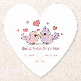 Cute Tecknad Lovebird Rosa Hearts Valentine Day Underlägg Papper