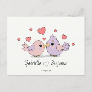 Cute Tecknad Lovebird Rosa Hearts Valentine Day Vykort