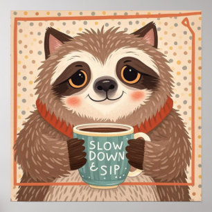 Cute Tecknad lutning med överdrivet sömnig ögon Poster