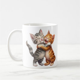 Cute Tecknad Lycklig Cats Hug Kaffemugg