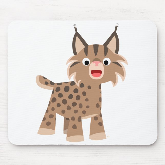 Cute Tecknad Lycklig Lynx Mousepad Musmatta (Framsidan)