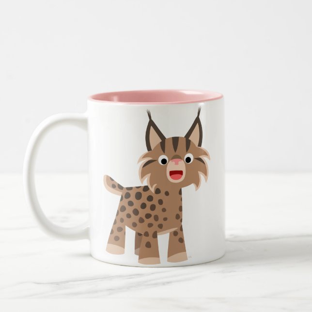 Cute Tecknad Lycklig Lynx Mugg (Vänster)
