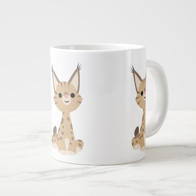 Cute Tecknad Lynx Jumbo Mugg (Framsida höger)