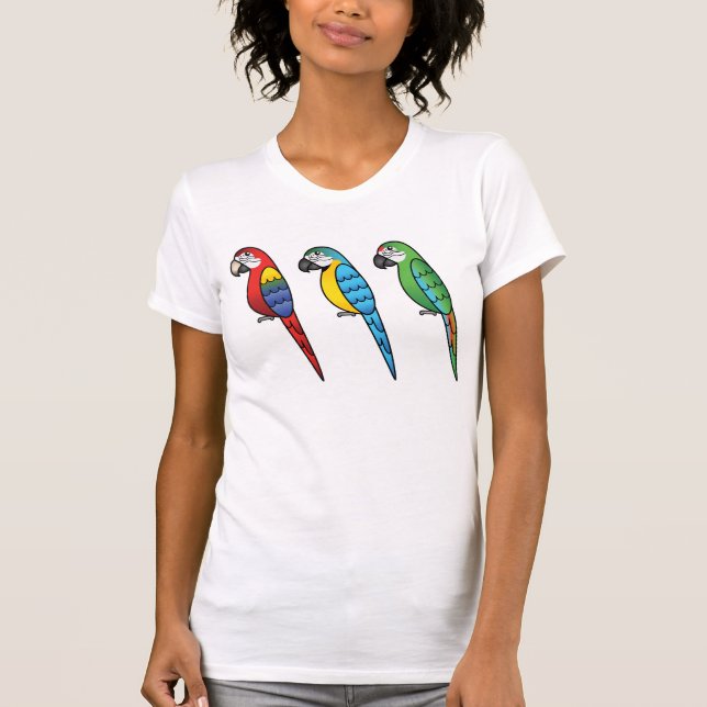 Cute Tecknad Macaw Parrot Birds Tee (Framsida)