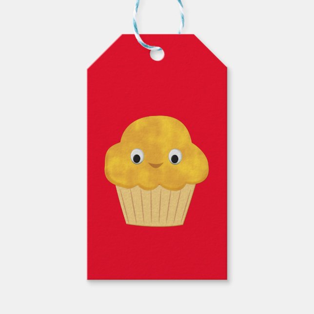 Cute Tecknad Maj Muffin Mönster on Red Presentetikett (Framsidan)