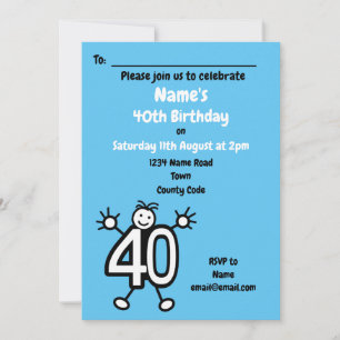 Cute Tecknad Male Blue 40 Birthday Party Inbjudningar