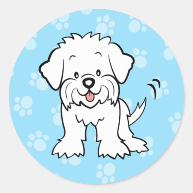 Cute Tecknad Maltese Sticker Runt Klistermärke (Framsida)