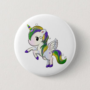 Cute Tecknad Mardi Gras Unicorn Pegasus Knapp