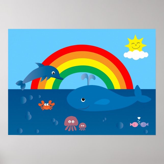 Cute Tecknad Marine Life & Rainbow Anpassningsbar Poster (Framsidan)