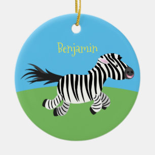 Cute-tecknad med lustig zebra-körning julgransprydnad keramik