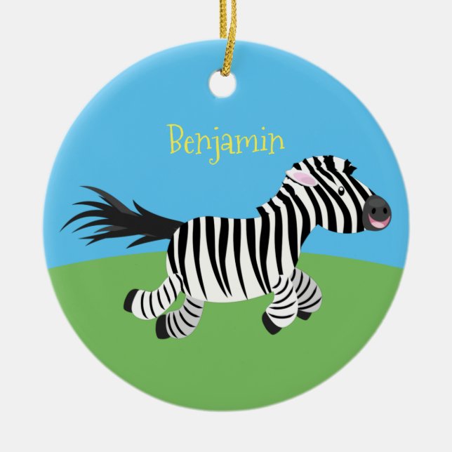 Cute-tecknad med lustig zebra-körning julgransprydnad keramik (Framsidan)