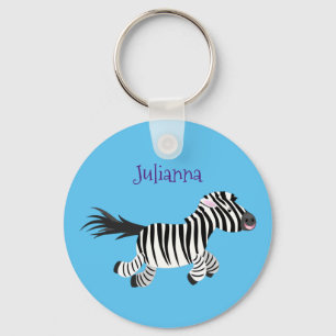 Cute-tecknad med lustig zebra-körning nyckelring