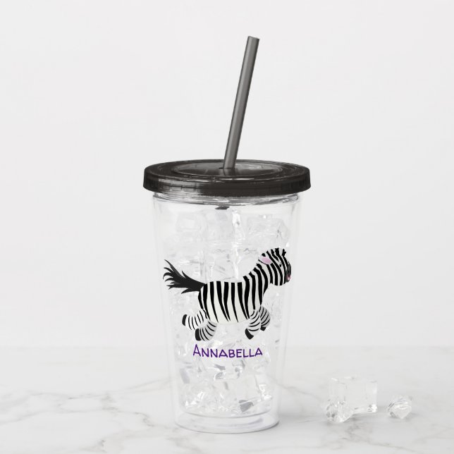 Cute-tecknad med lustig zebra-körning take away mugg (Baksida Ice)