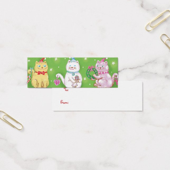 Cute Tecknad Meowy jul Cats in Santa Hats Litet Visitkort (Kontor)