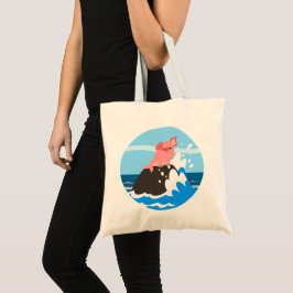 Cute Tecknad Mersvin på Sten Tote Bag Tygkasse