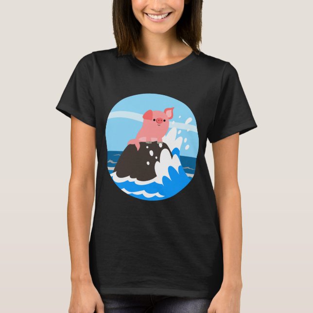 Cute Tecknad Mersvin på Sten Women T-Shirt (Framsida)