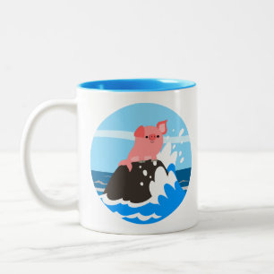 Cute Tecknad Mersvin vid Sten Mugg