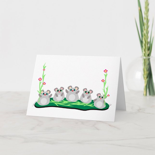 Cute Tecknad Mice på gräs med blommor Kort (Skapare uppladdad)