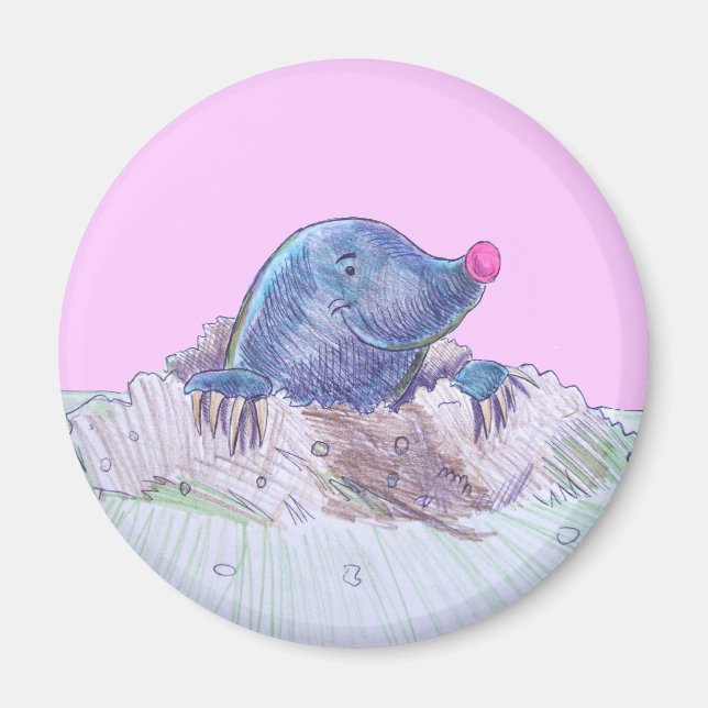 Cute Tecknad Mole och Molehill Magnet (Framsidan)