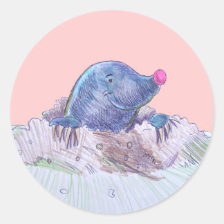 Cute Tecknad Mole och Molehill Runt Klistermärke