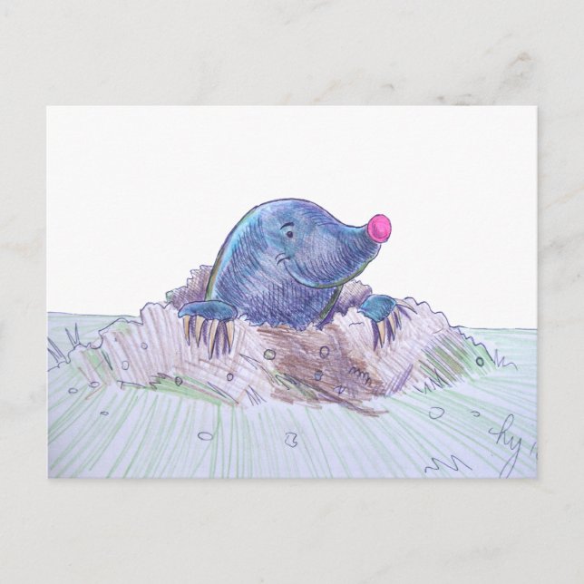 Cute Tecknad Mole och Molehill Vykort (Framsida)