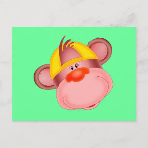 Cute Tecknad Monkey Ansikte Vykort