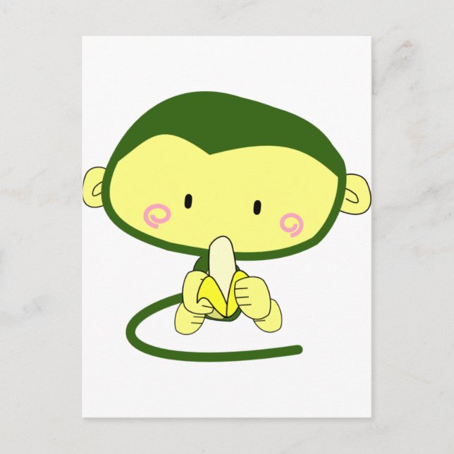 Cute Tecknad Monkey EEG A Banana Vykort (Framsida)