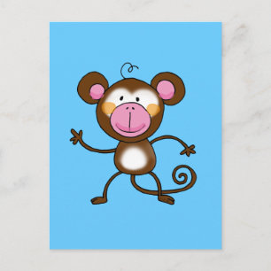 Cute Tecknad Monkey på blått vykort