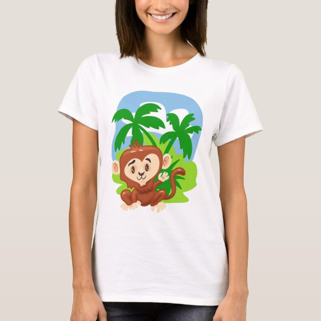Cute Tecknad Monkey T Shirt (Framsida)