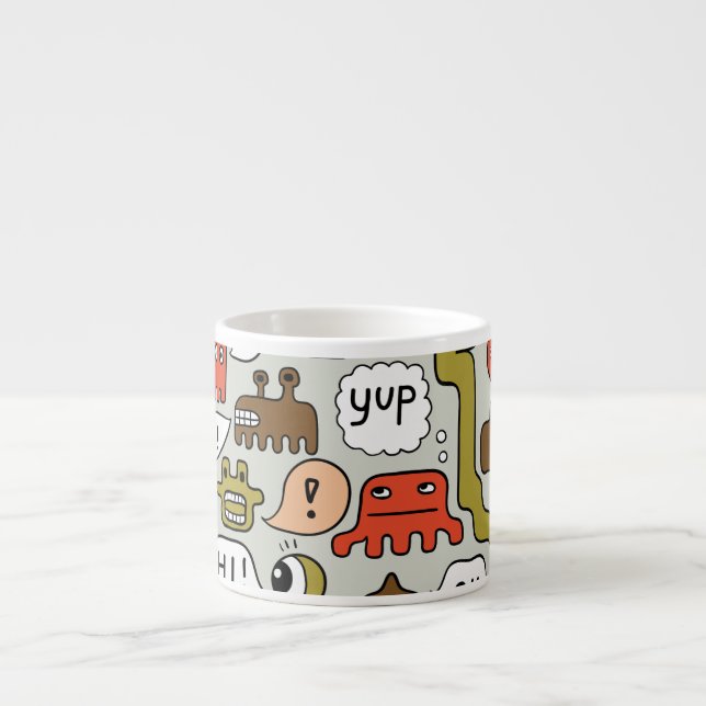Cute Tecknad Monsters: Sömlös bakgrund Espressomugg (Framsidan)