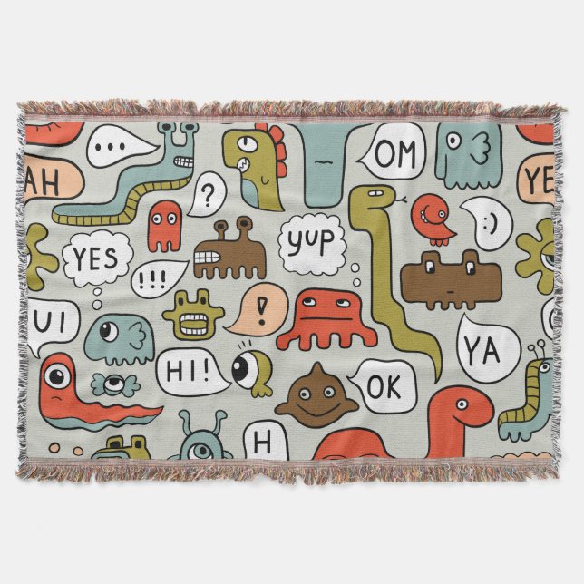 Cute Tecknad Monsters: Sömlös bakgrund Filt (Framsidan)