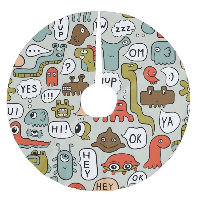 Cute Tecknad Monsters: Sömlös bakgrund Julgransmatta Borstad Polyester (Framsidan)