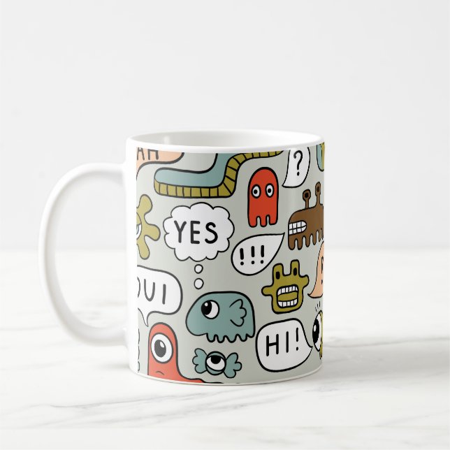 Cute Tecknad Monsters: Sömlös bakgrund Kaffemugg (Vänster)
