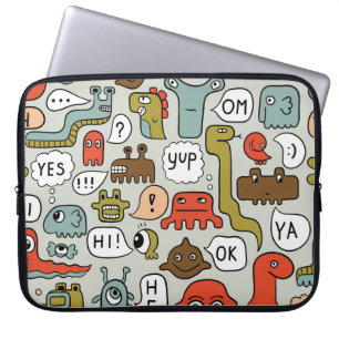 Cute Tecknad Monsters: Sömlös bakgrund Laptop Fodral